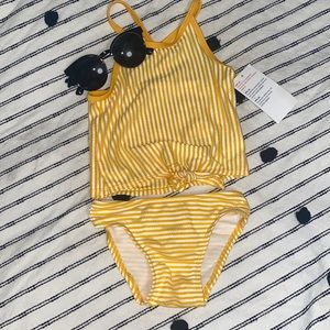 Yellow & White Stripe 2 Piece Swimsuit &Sunglasses